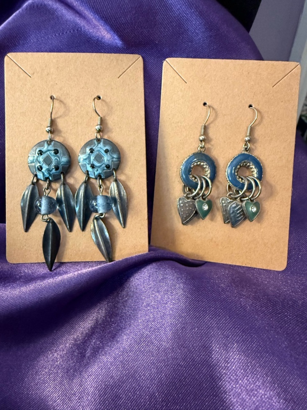 Set of 2 southwestern Style Blue Dangle silver-tone Earrings
